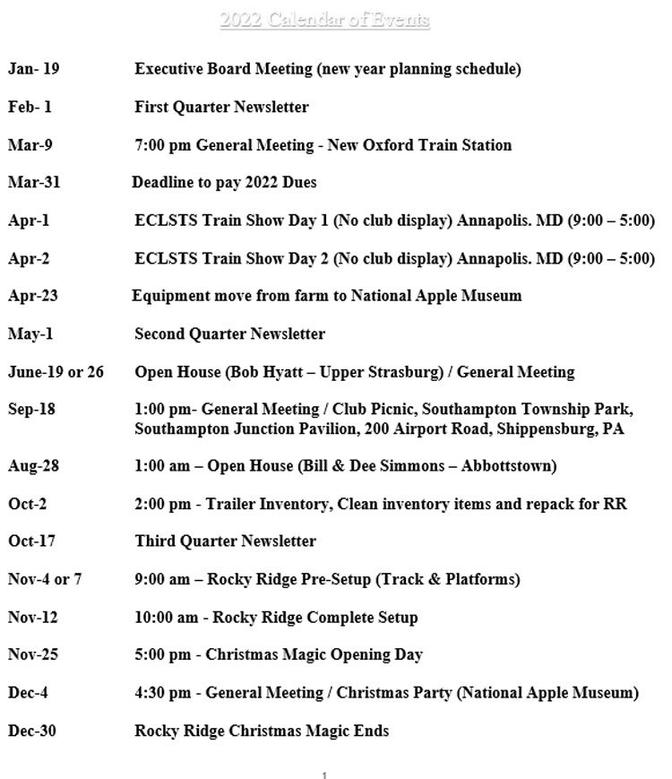 2021 Events Calendar