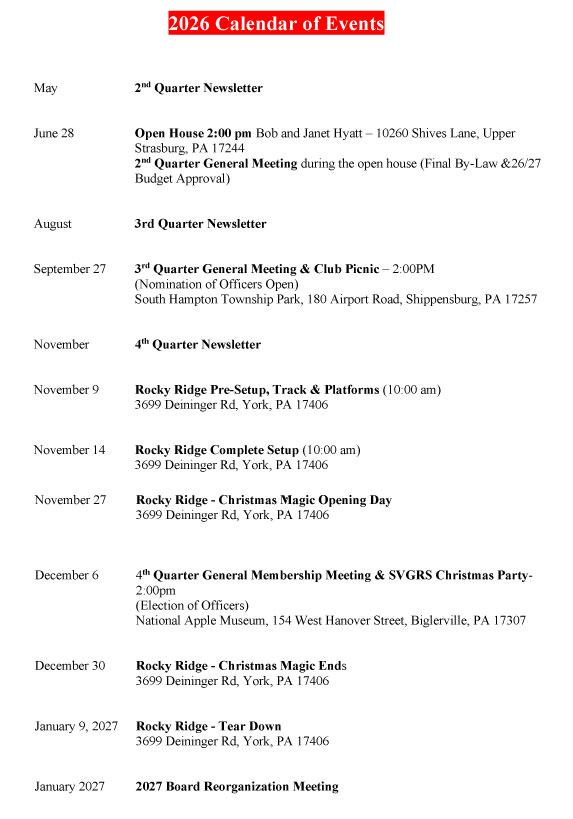 2026 Events Calendar